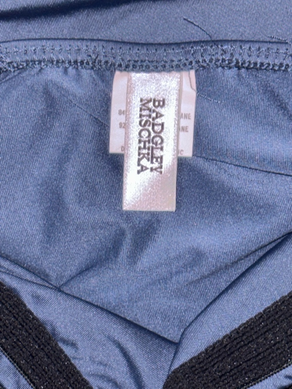 Badgley Mischka Drape Maillot Navy Ruched One-Piece Swimsuit, Size 4 - Picture 7 of 8